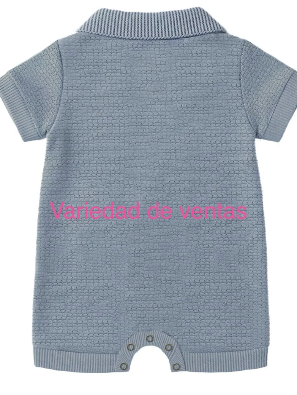 Light Blue Knit Baby Polo Romper with Stitch Detail